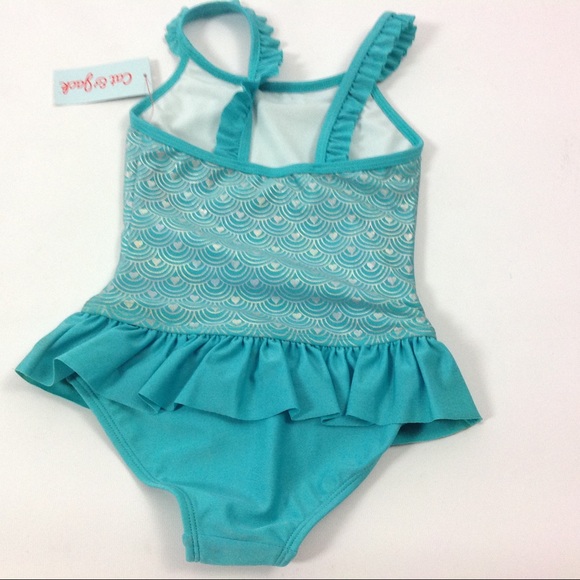 New Girls One Piece Swimsuit Blue 4-5 Swimwear - Picture 2 of 3